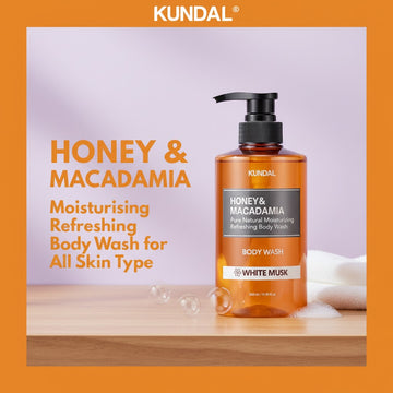 Assemble K - Play .Try .Glow KUNDAL Honey & Macadamia Pure Natural Moisturizing Refreshing Body Wash in White Musk scent, 500ml.