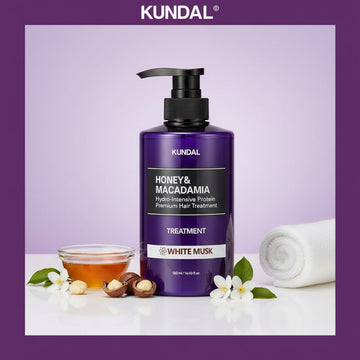 Assemble K - Play .Try .Glow Kundal Honey & Macadamia Hydro-Intensive Protein Treatment, White Musk scent, 500ml bottle with pump.