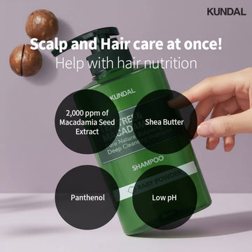 Assemble K - Play .Try .Glow Kundal Tea Tree Deep Cleansing Shampoo in Baby Powder scent, 500ml bottle with Macadamia Seed Extract, Shea Butter, Panthenol, and low pH.