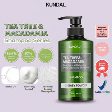 Assemble K - Play .Try .Glow KUNDAL Tea Tree & Macadamia Deep Cleansing Shampoo, Baby Powder scent, 500ml bottle.