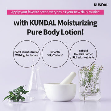Assemble K - Play .Try .Glow KUNDAL White Musk body lotion, 500ml, with aloe, honey, macadamia, and natural extracts for anti-aging and brightening.