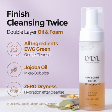 Assemble K - Play .Try .Glow LYLYL Easy Bubble Jojoba Latte Cleanser with jojoba oil and foam for gentle cleansing.
