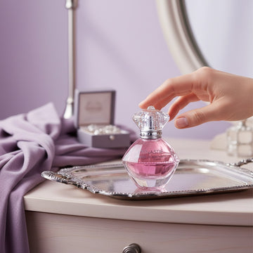 Assemble K - Play .Try .Glow Marina De Bourbon Dynastie Mademoiselle perfume bottle on a silver tray