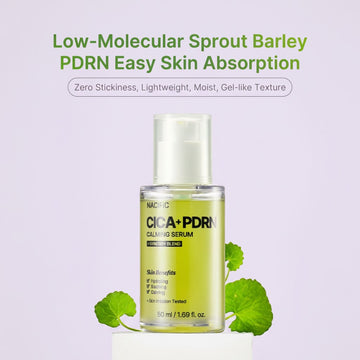 Assemble K - Play .Try .Glow NACIFIC CICA+PDRN Calming Serum 50ml, green serum with Cica and PDRN for hydration and soothing.