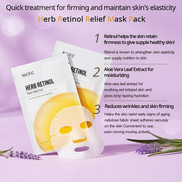 Assemble K - Play .Try .Glow NACIFIC Herb Retinol Relief Mask Pack with aloe vera and retinol for firming and hydration.