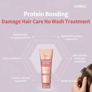 Assemble K - Play .Try .Glow KUNDAL Protein Bonding Damage Hair Care No Wash Treatment in Leather Iris scent. Vegan Certified.