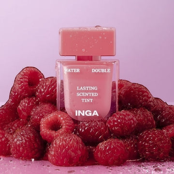 Assemble K - Play .Try .Glow INGA Water Double Lasting Scented Tint in Tuberose shade, a pink lip tint with rose extracts for hydration.