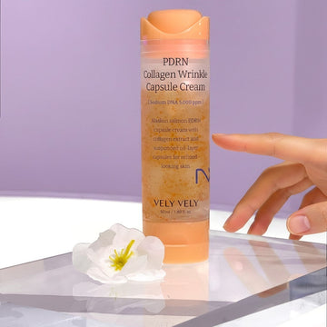 Assemble K - Play .Try .Glow VELY VELY PDRN Collagen Wrinkle Capsule Cream 50ml with suspended salmon PDRN and collagen capsules for firm, radiant skin.