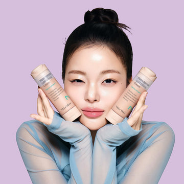 Assemble K - Play .Try .Glow VELY VELY Nano Spicule 1200 Lifting Cream 50ml in a beige pump bottle with pink floral accents.