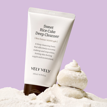 VELY VELY Sweet Rice Cake Deep Cleanser 140ml, a gentle cleansing foam with rice extract for deep cleansing and hydration.