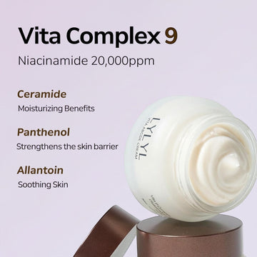 Assemble K - Play .Try .Glow Vita ABCDE Cream with Niacinamide, Ceramide, Panthenol, and Allantoin for moisturizing and skin barrier support.