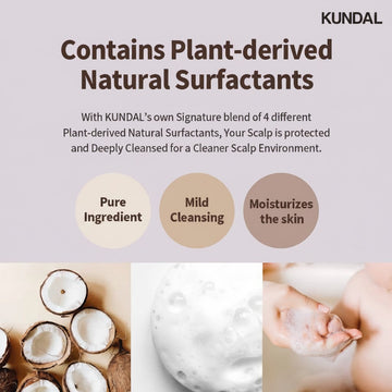 KUNDAL Honey & Macadamia Shampoo White Musk 500ml with plant-derived natural surfactants, mild cleansing, and moisturizing properties.
